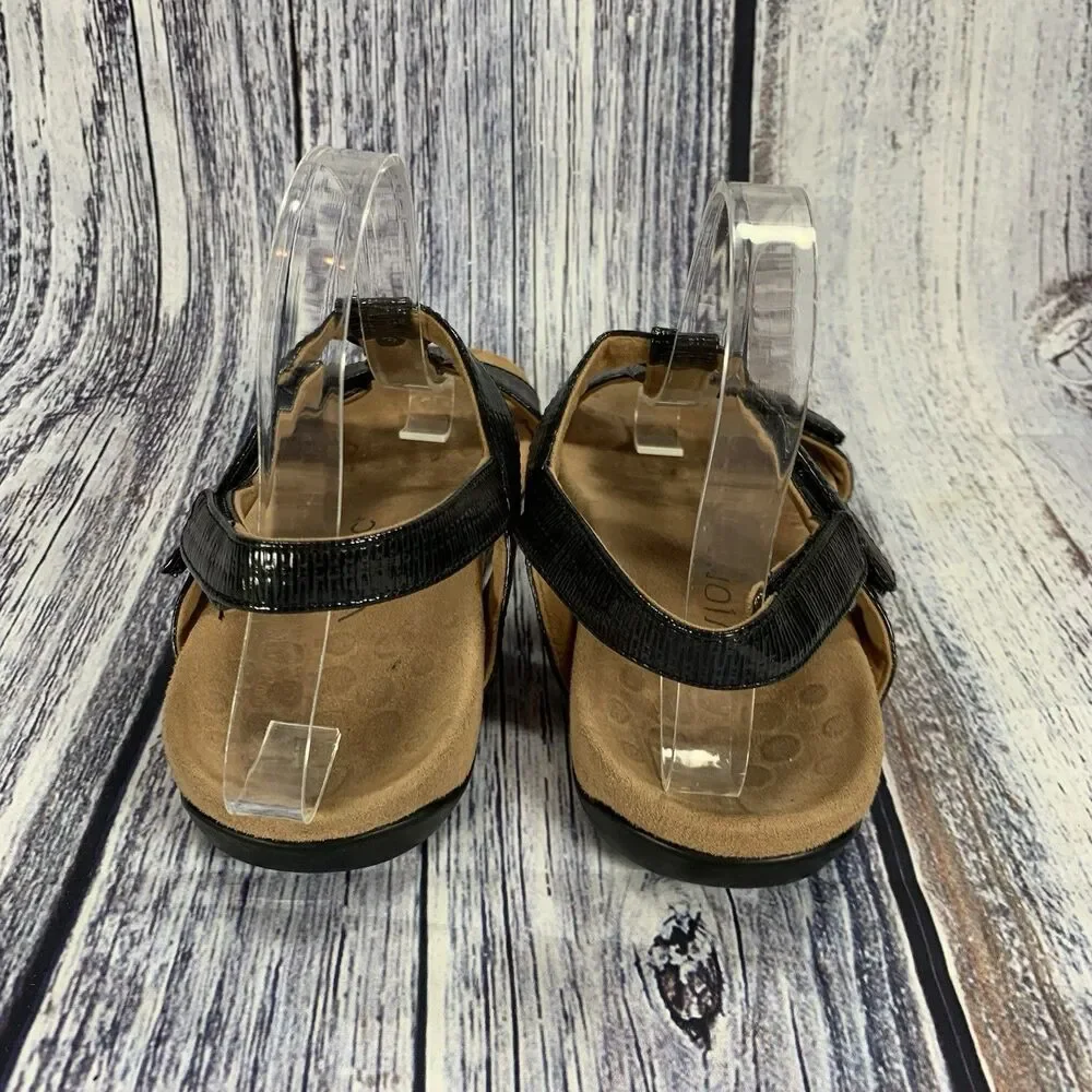 Vionic Farra II Black Patent Woven Orthodic Sandals Women’s 7